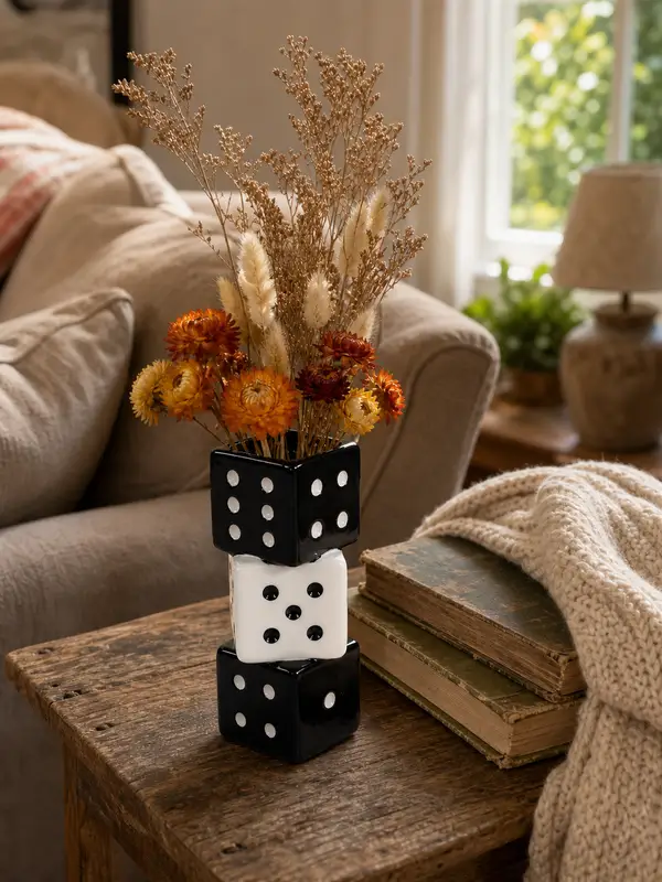 Stacked Ceramic Dice Vase – 3 Color Options styling idea 3