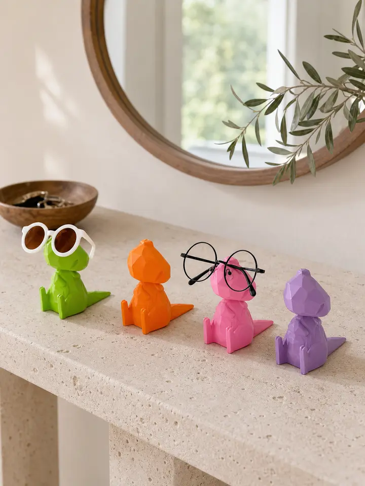 4-Pack Dinosaur Glasses Holders – Colorful Resin Eyewear Stand styling idea 3