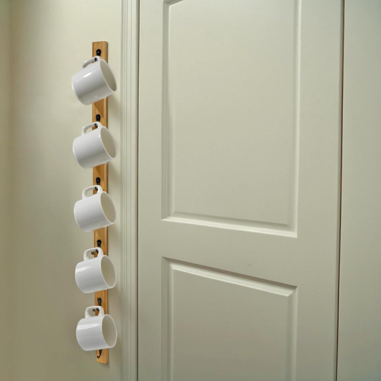 Solid Wood Wall Mug Rack - 6 Hook Rustic Style Cup Holder-MOUGIGI
