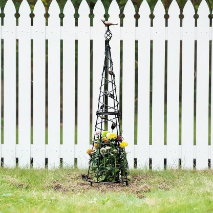 40.5in Metal Garden Obelisk with Bird & Leaf Decor-MOUGIGI