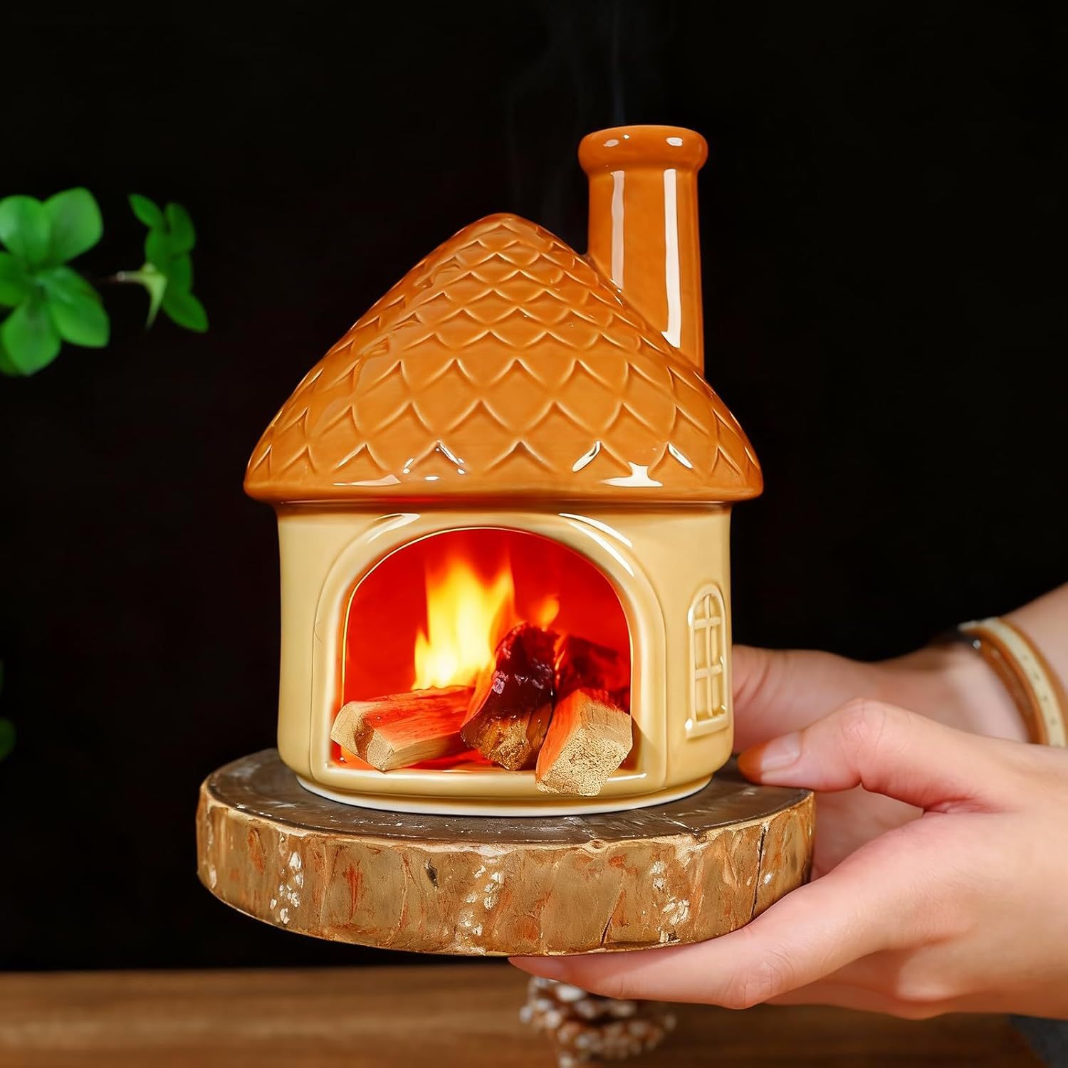 Yellow House Ceramic Palo Santo Burner - Mini Chiminea Incense Holder-MOUGIGI