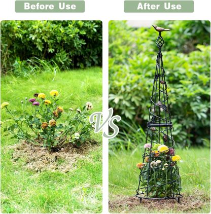 40.5in Metal Garden Obelisk with Bird & Leaf Decor-MOUGIGI