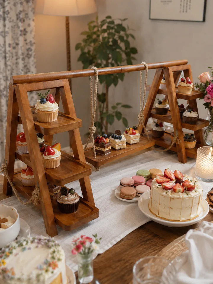 Rustic 3-Tier Wood Cupcake Stand – Removable & Foldable styling idea 4