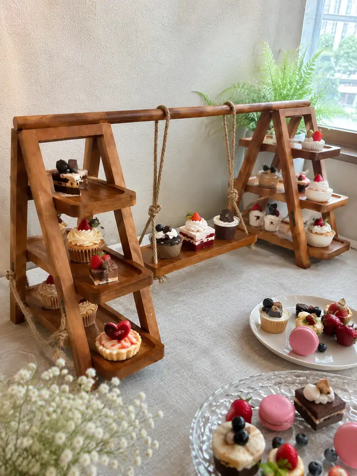 Rustic 3-Tier Wood Cupcake Stand – Removable & Foldable styling idea 6