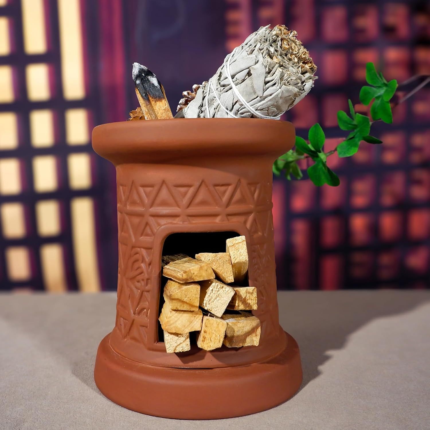 Dual-Zone Terracotta Incense Burner with Storage-MOUGIGI