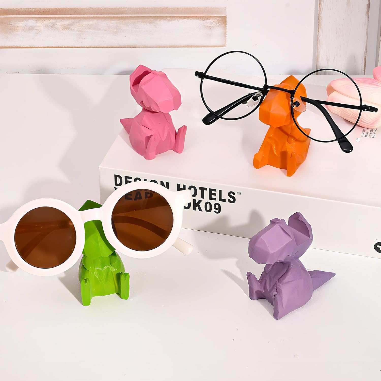 4-Pack Dinosaur Glasses Holders - Colorful Resin Eyewear Stand-MOUGIGI