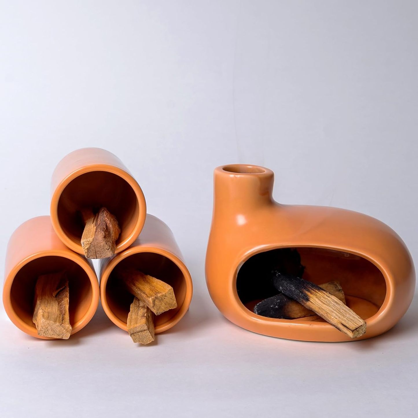 Ceramic Palo Santo Set with 3 Match Holders - Modern Chimney Design-MOUGIGI
