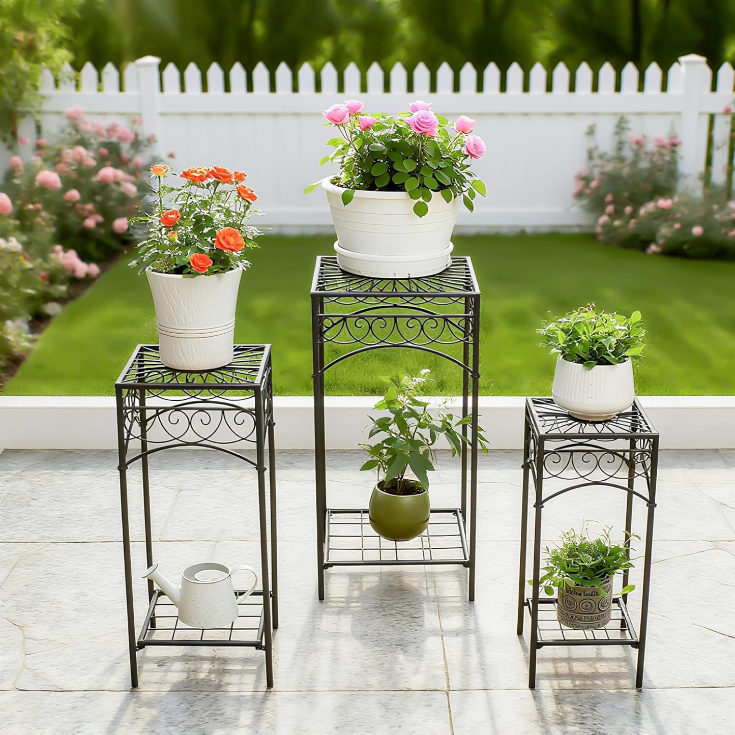 3-Piece Metal Plant Stand Set for Indoor & Outdoor-MOUGIGI