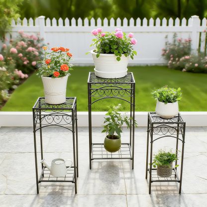 3-Piece Metal Plant Stand Set for Indoor & Outdoor-MOUGIGI