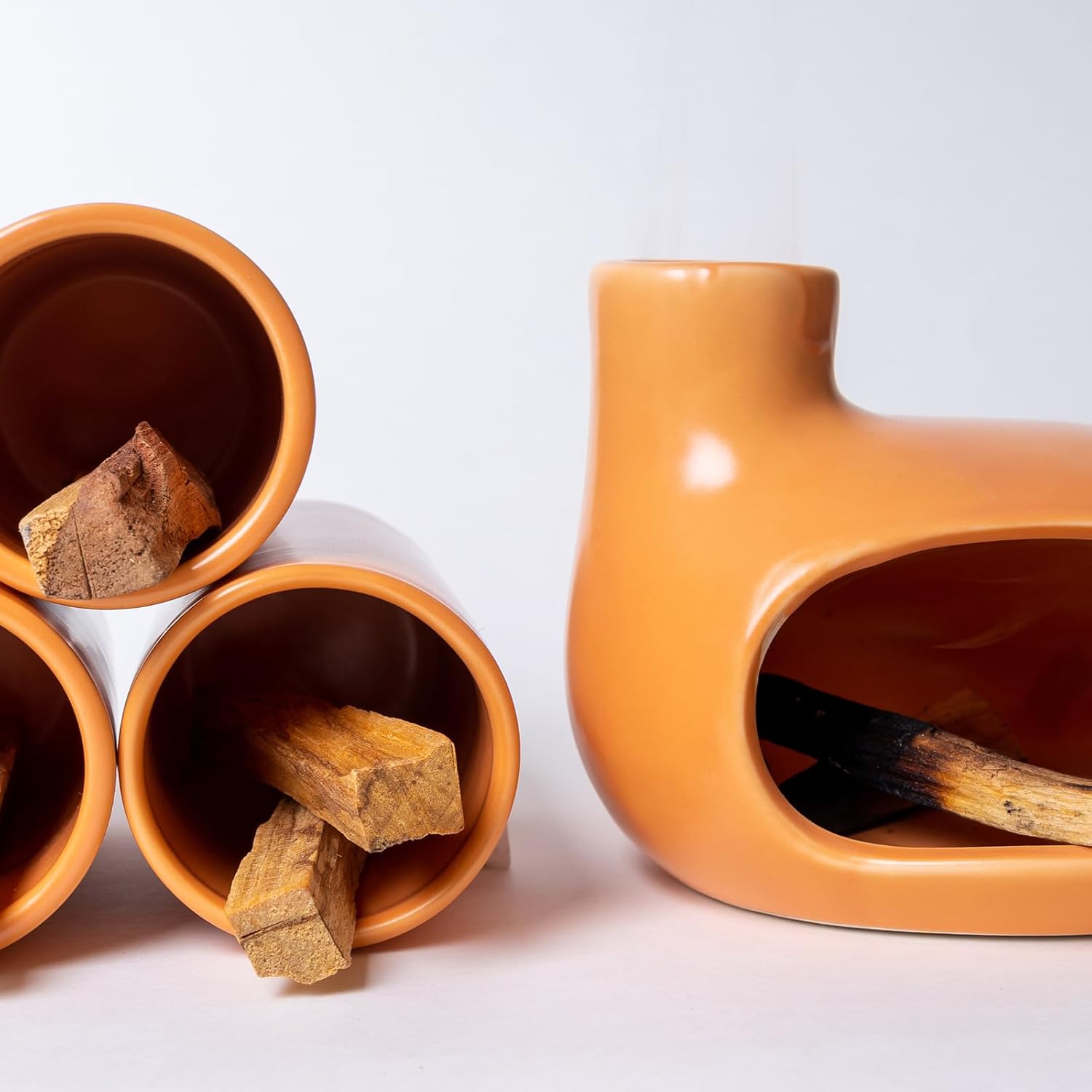Ceramic Palo Santo Set with 3 Match Holders - Modern Chimney Design-MOUGIGI