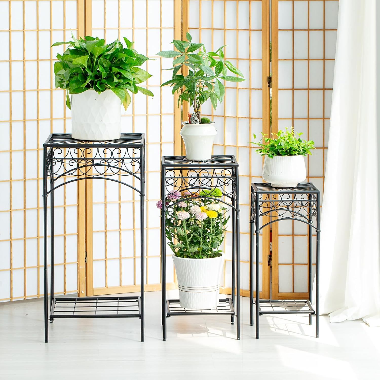 3-Piece Metal Plant Stand Set for Indoor & Outdoor-MOUGIGI