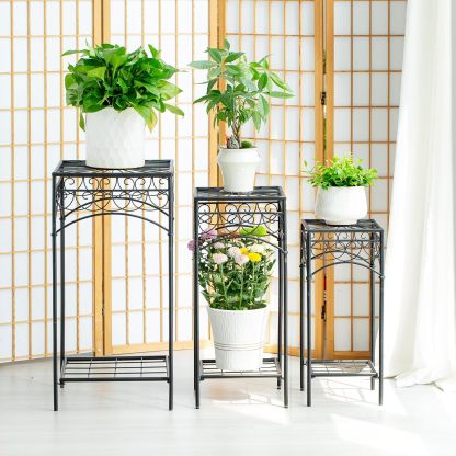 3-Piece Metal Plant Stand Set for Indoor & Outdoor-MOUGIGI