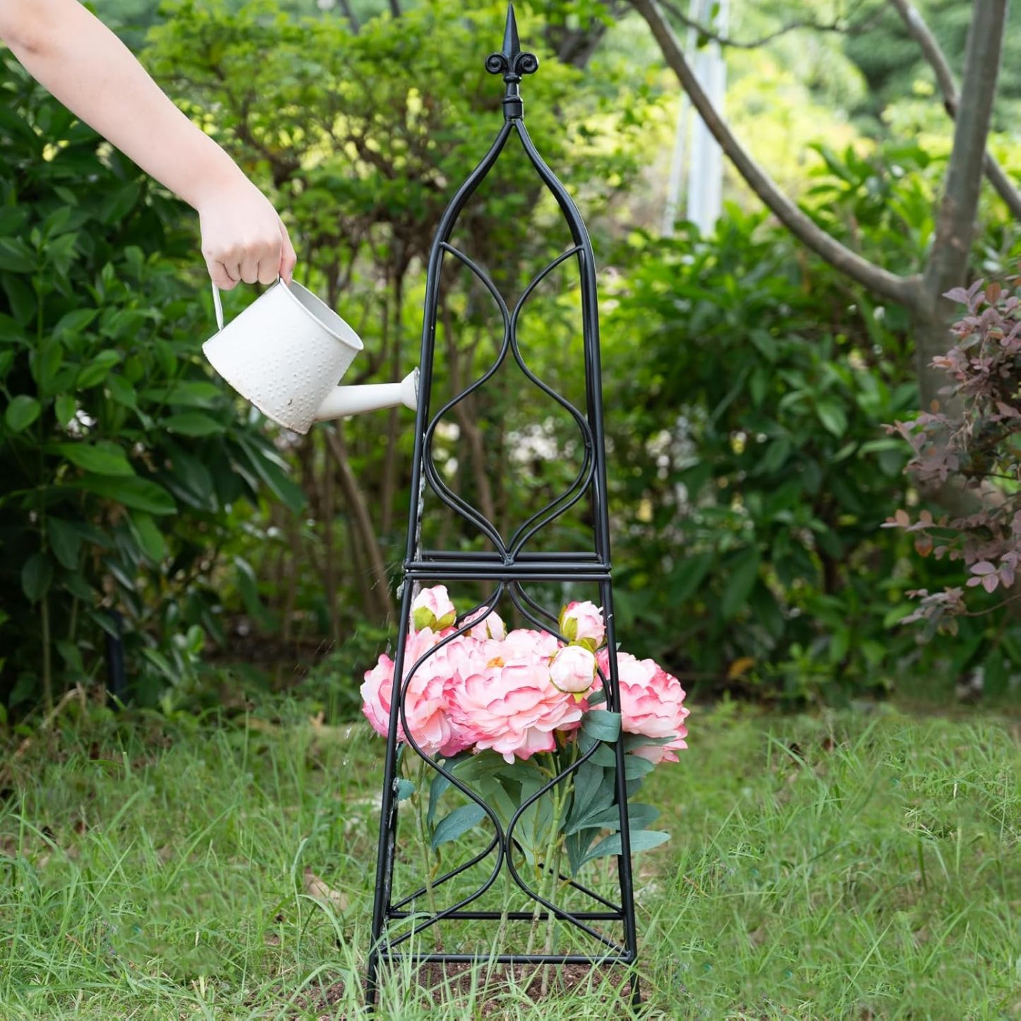 39x10.21in Metal Obelisk Trellis for Climbing Plants-MOUGIGI