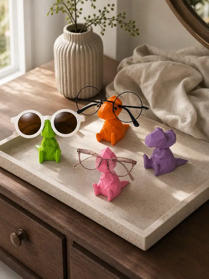 4-Pack Dinosaur Glasses Holders – Colorful Resin Eyewear Stand styling idea 6