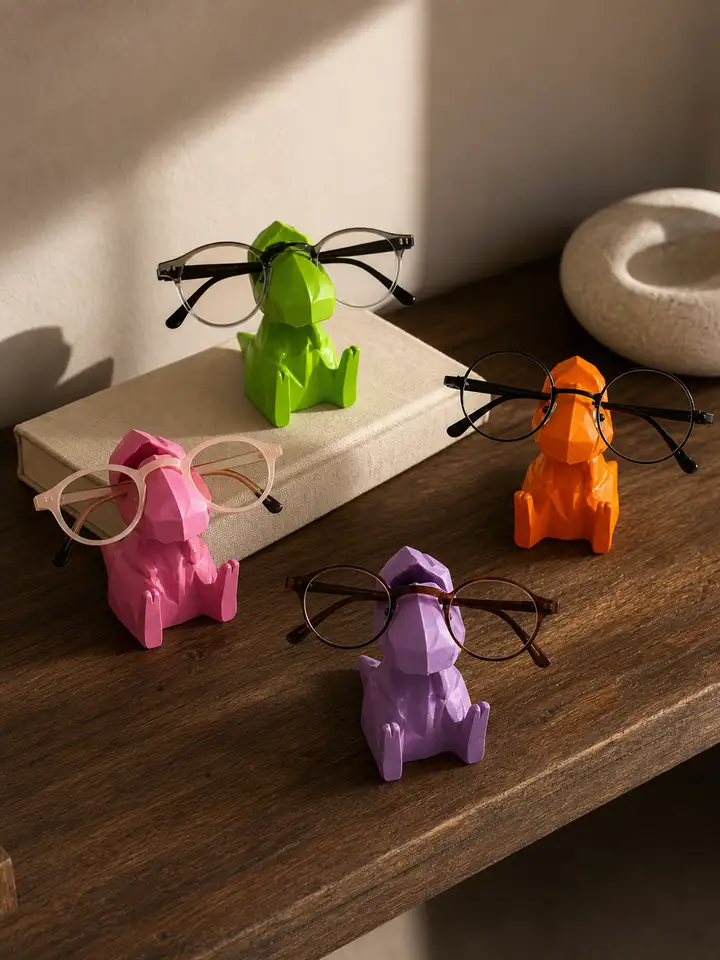 4-Pack Dinosaur Glasses Holders – Colorful Resin Eyewear Stand styling idea 2