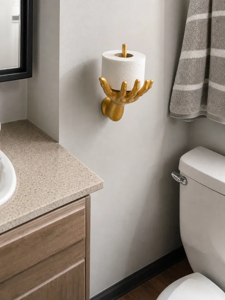 Gold Hand Wall-Mounted Toilet Paper Holder styling idea 4