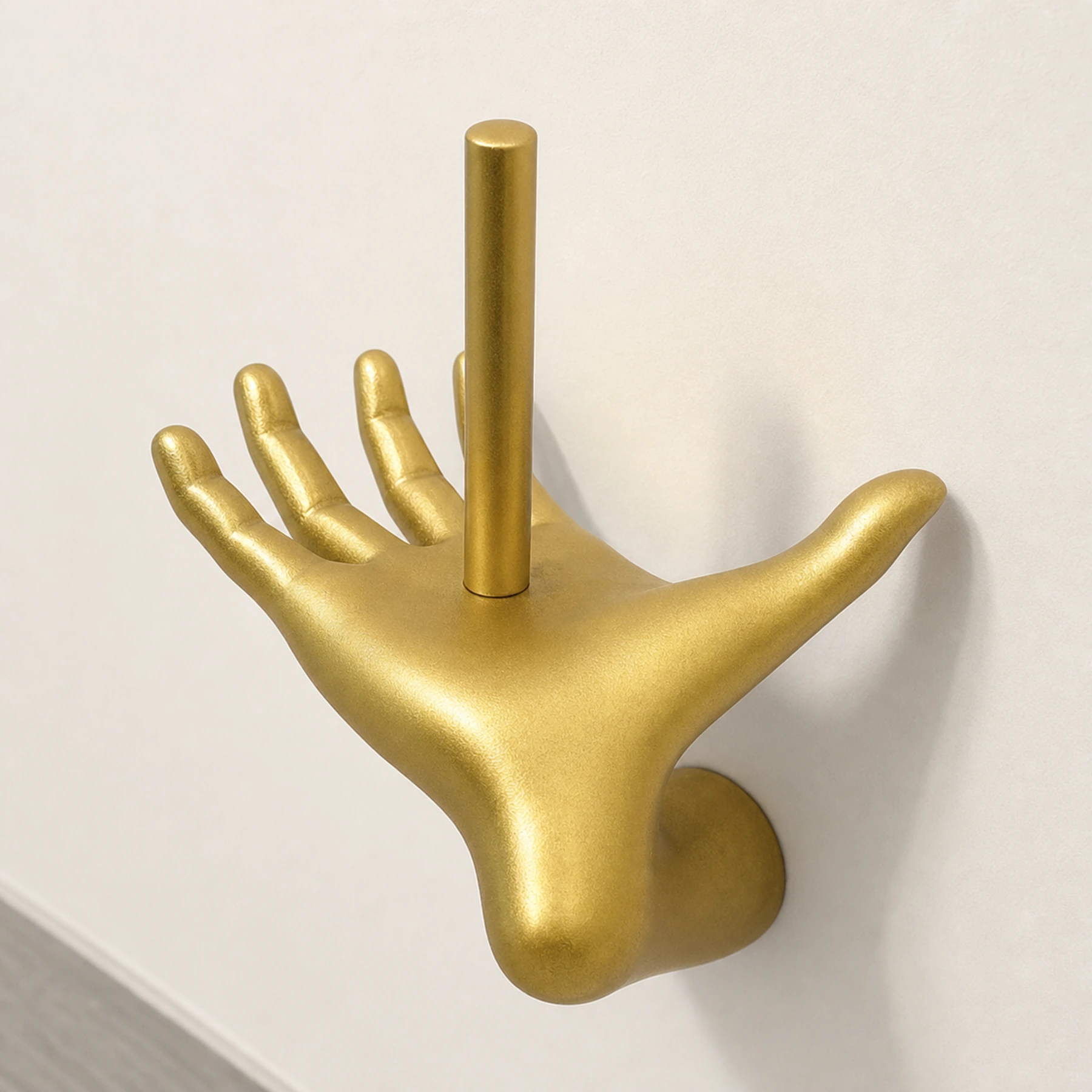 Gold Hand Wall-Mounted Toilet Paper Holder - Clean five-finger product angle