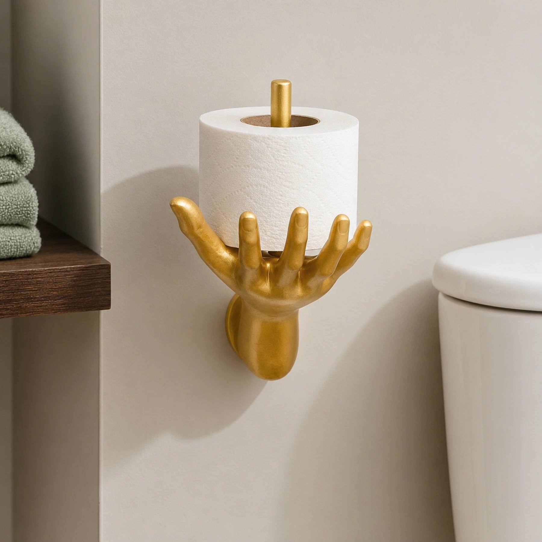 Gold Hand Wall-Mounted Toilet Paper Holder - Installed bathroom hero