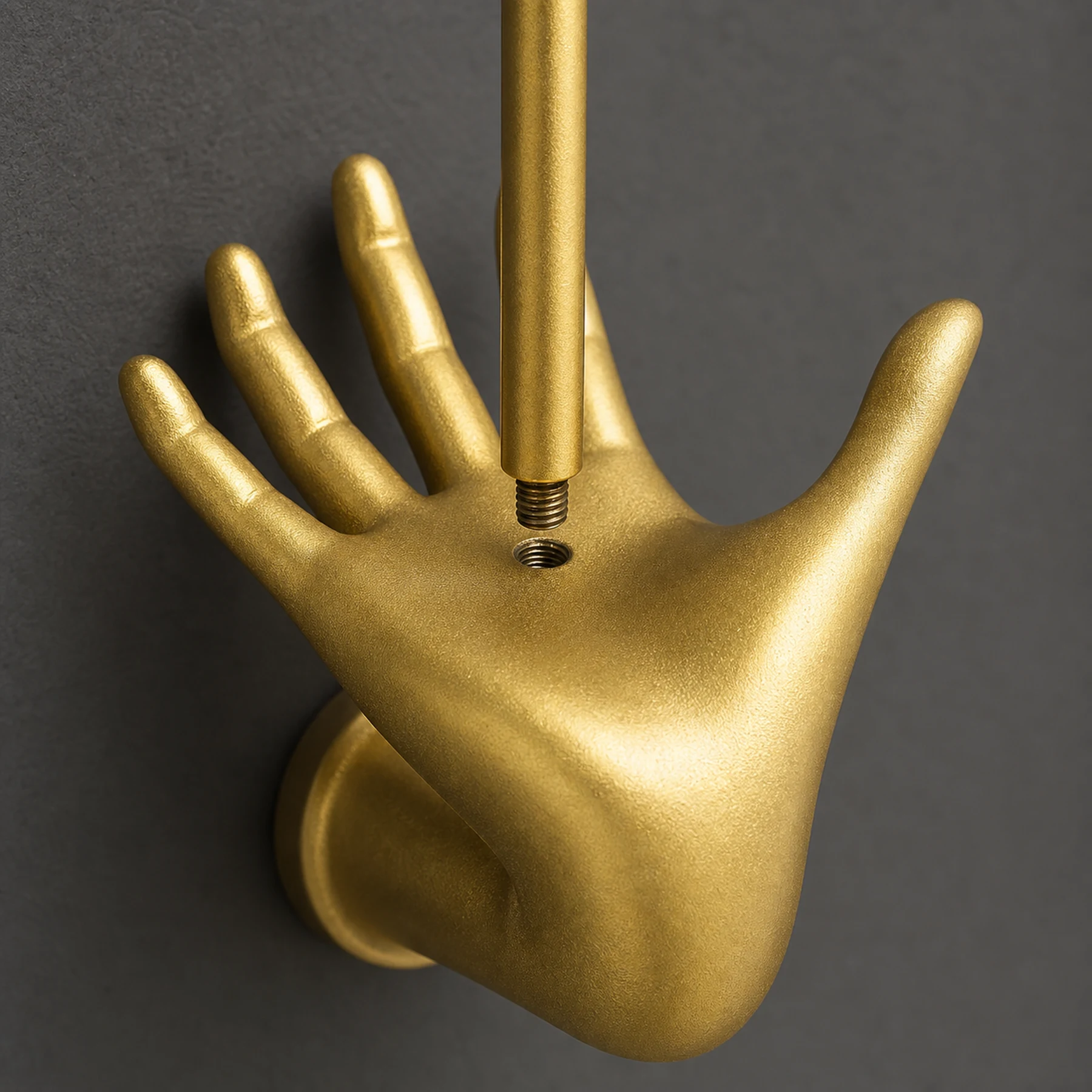 Gold Hand Wall-Mounted Toilet Paper Holder - Threaded post and resin texture detail