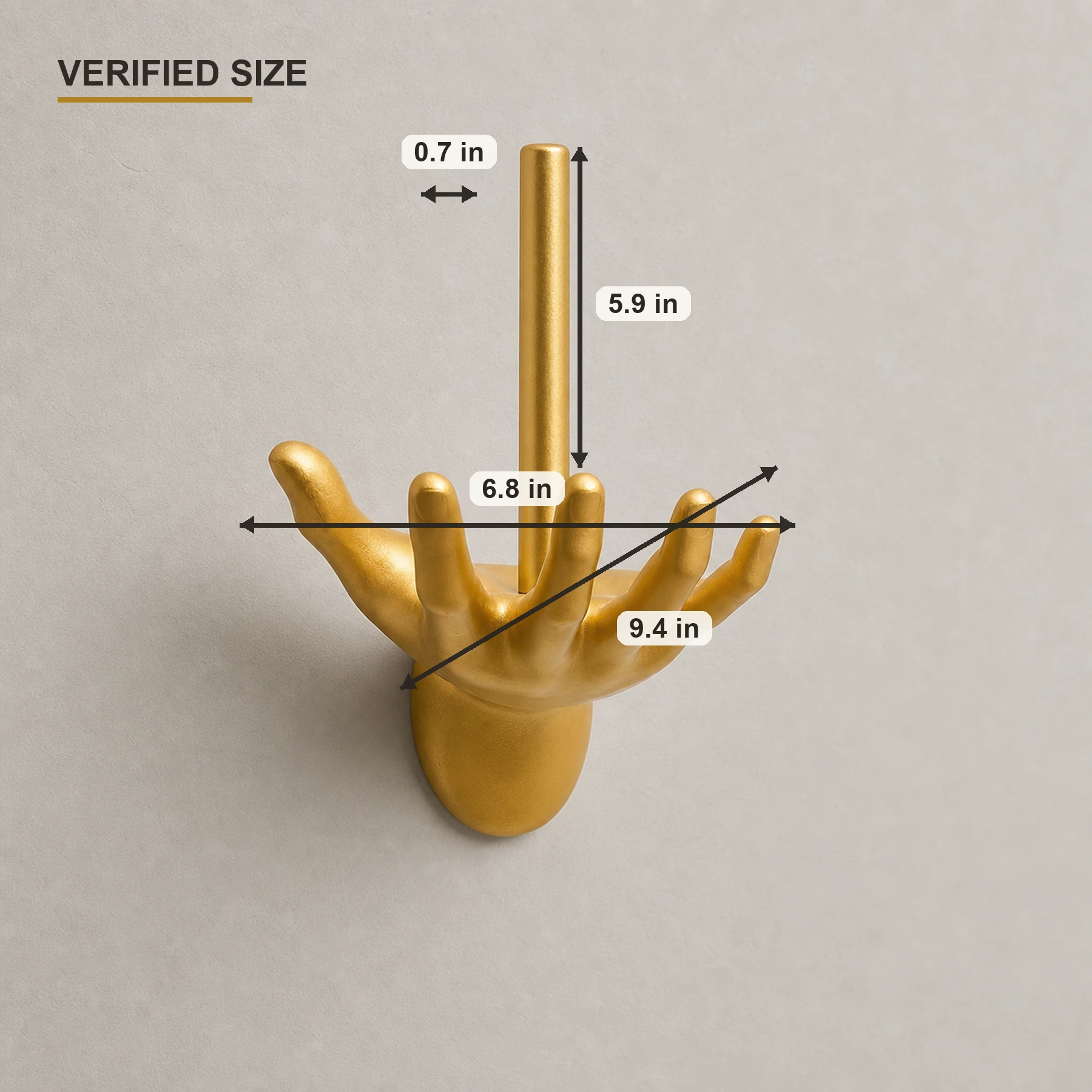 Gold Hand Wall-Mounted Toilet Paper Holder - Original verified dimension infographic