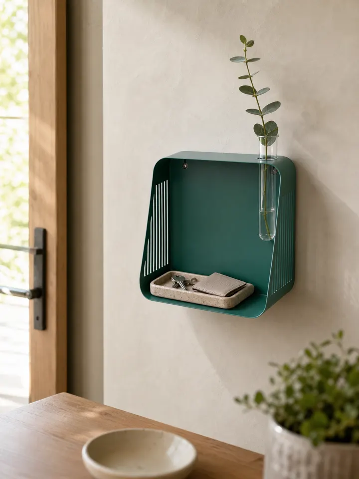 Green Iron Floating Shelf with Hydroponic Hole & Diffuser Stand styling idea 1
