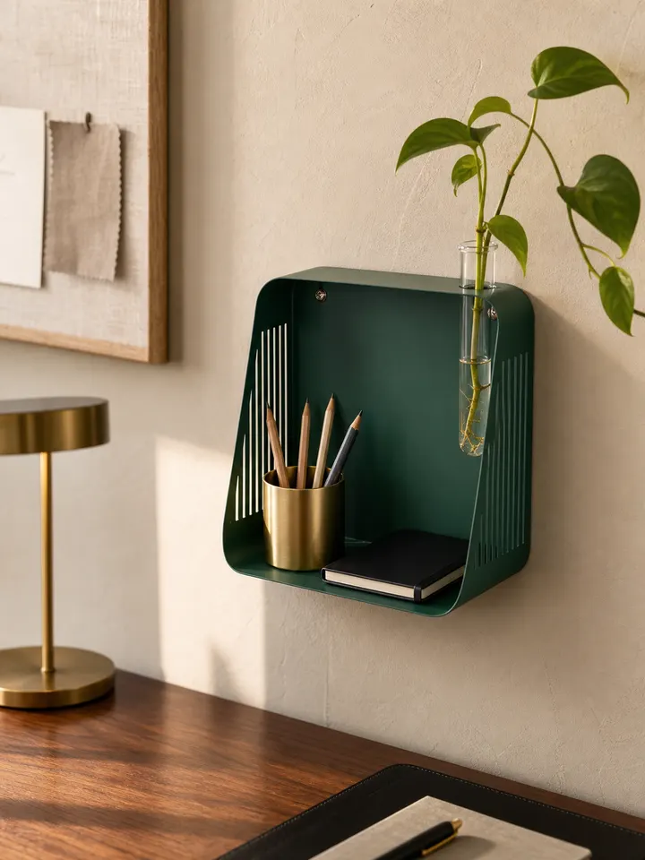 Green Iron Floating Shelf with Hydroponic Hole & Diffuser Stand styling idea 4