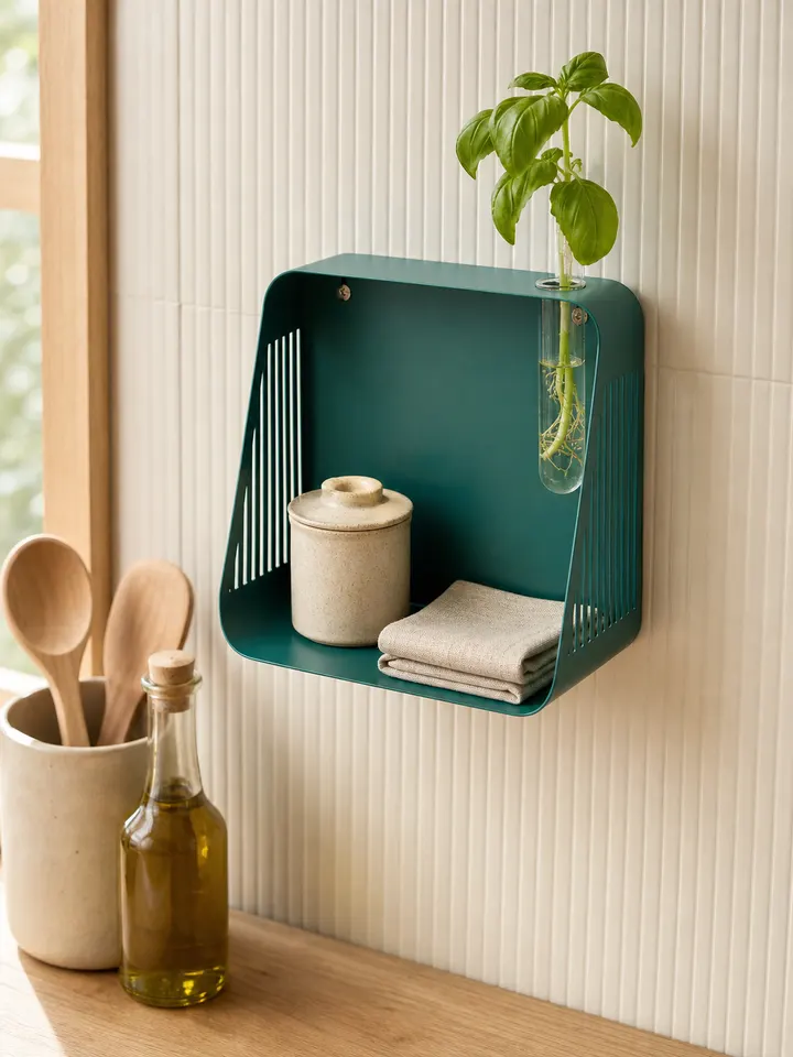 Green Iron Floating Shelf with Hydroponic Hole & Diffuser Stand styling idea 5
