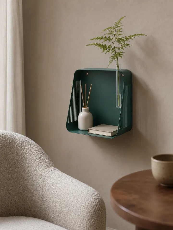 Green Iron Floating Shelf with Hydroponic Hole & Diffuser Stand styling idea 6