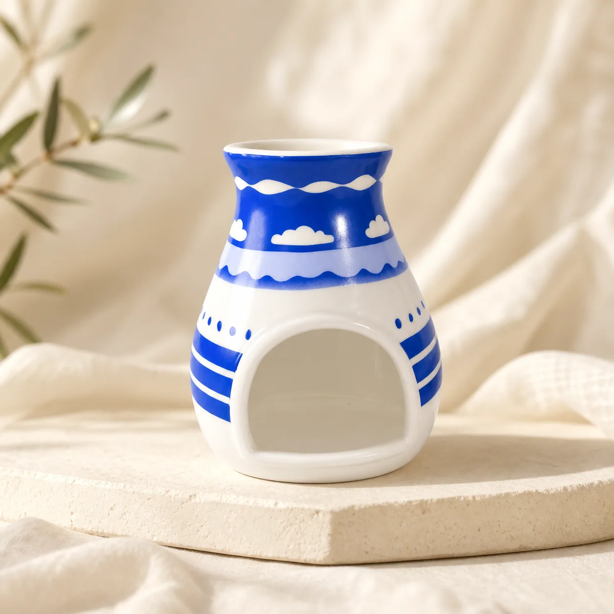 Hopi blue ceramic Palo Santo holder clean front view