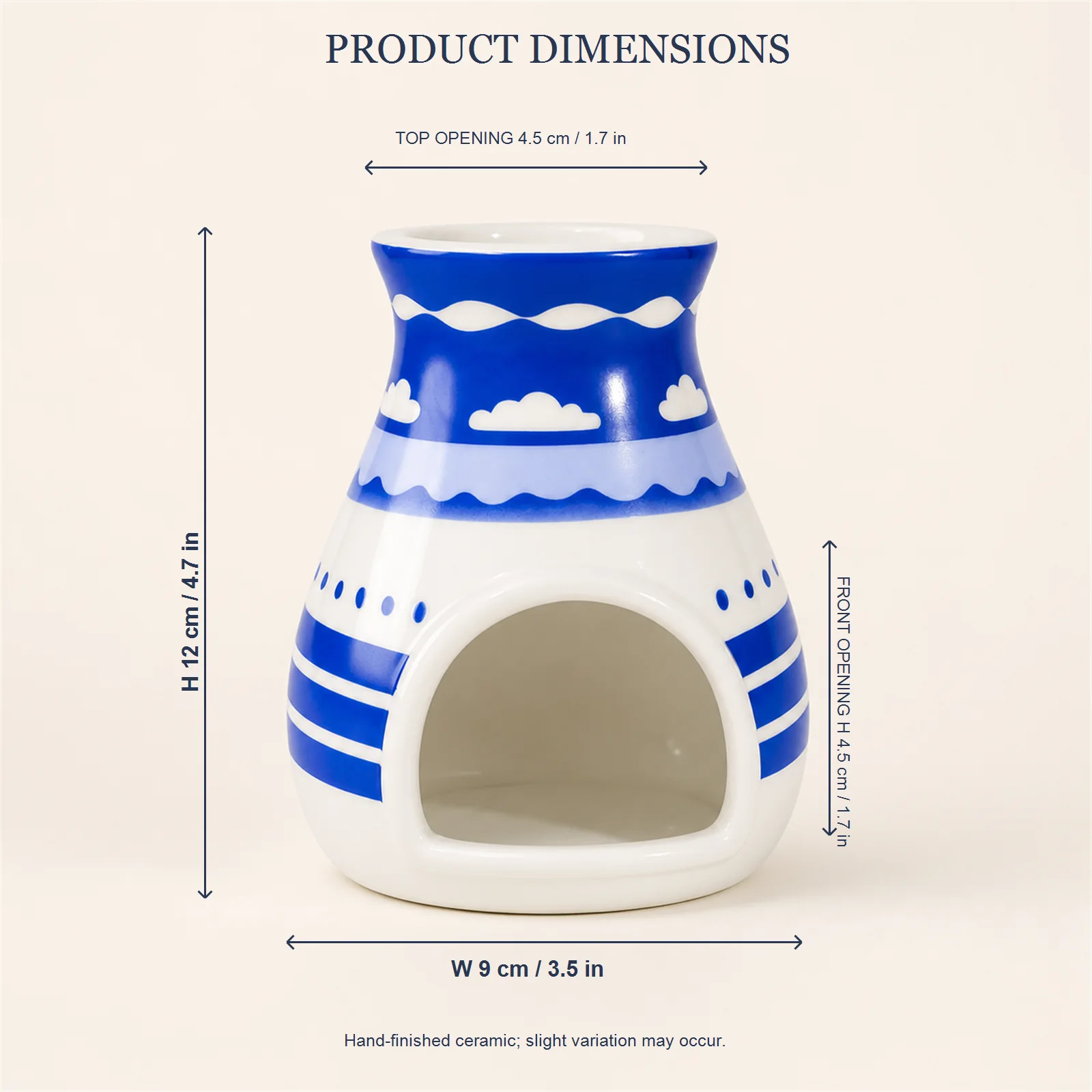 Hopi blue ceramic Palo Santo holder dimensions 4.7 inches tall and 3.5 inches wide