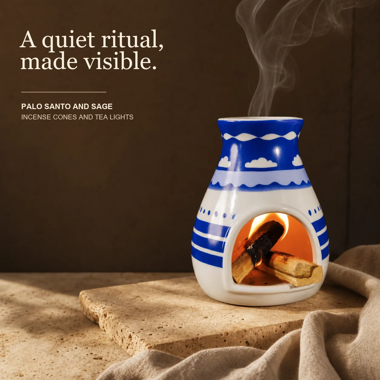 Hopi blue ceramic Palo Santo holder ritual use guide