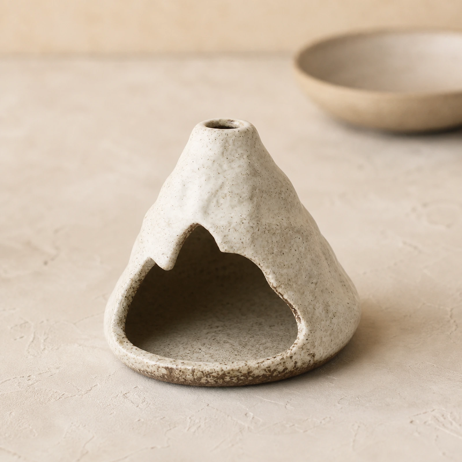 Kiln-Fired Off-White ceramic zongzi incense holder clean front three-quarter view