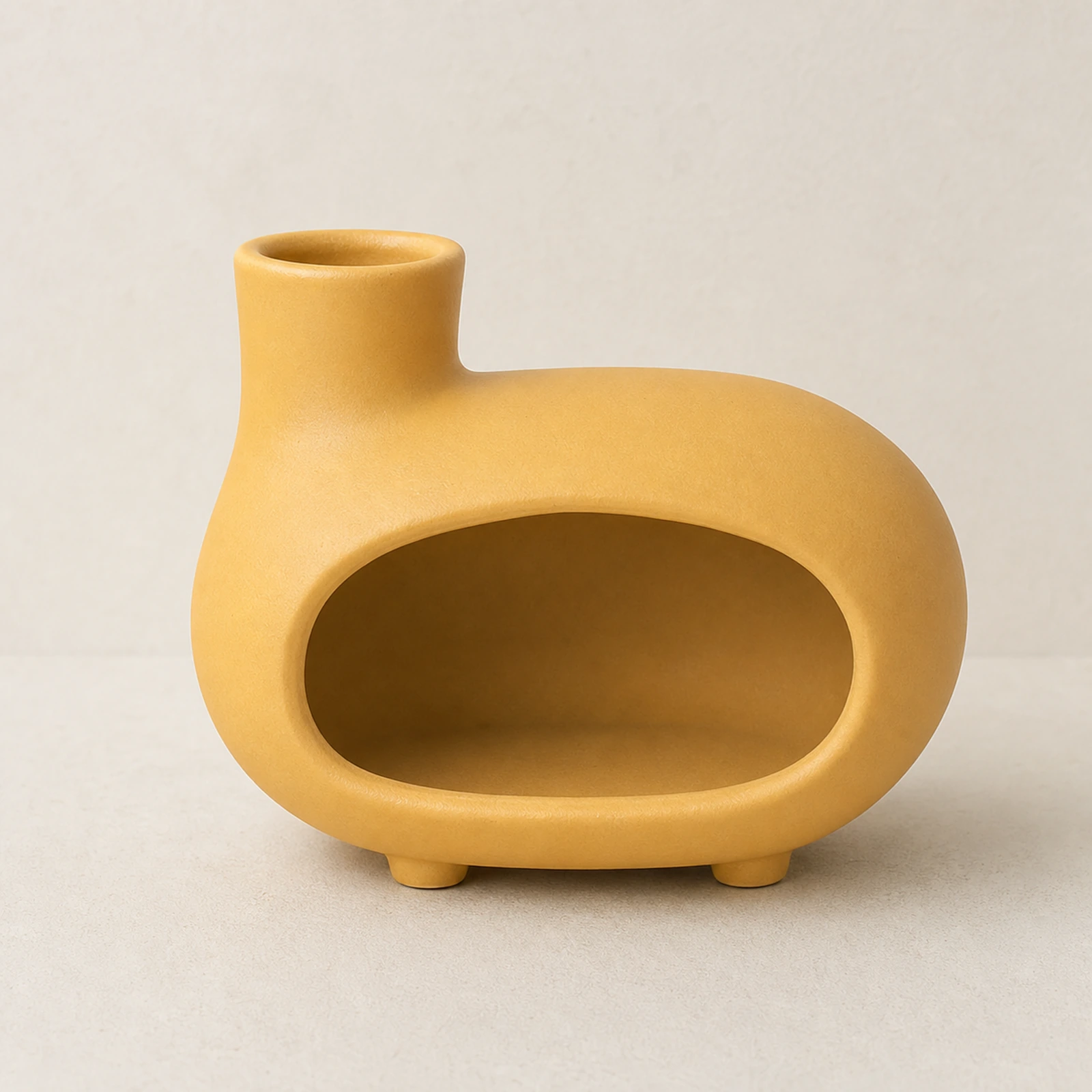 Matte yellow short-foot Classic Ceramic Palo Santo & Sage Burner, clean front view showing the ceramic chamber and top vent.