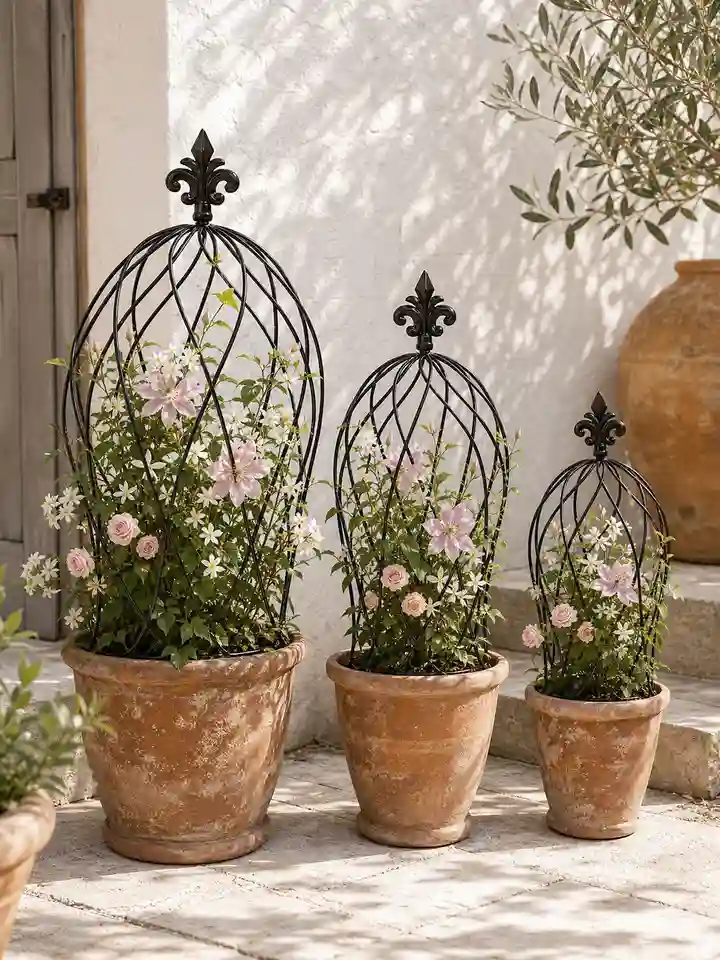 3-Piece Metal Obelisk Trellis Set for Climbing Plants styling idea 1