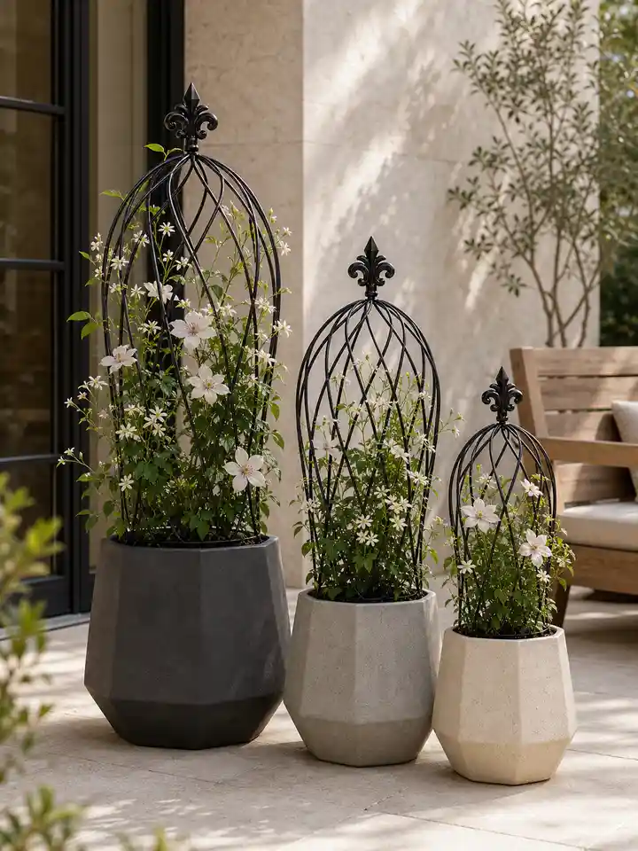 3-Piece Metal Obelisk Trellis Set for Climbing Plants styling idea 2