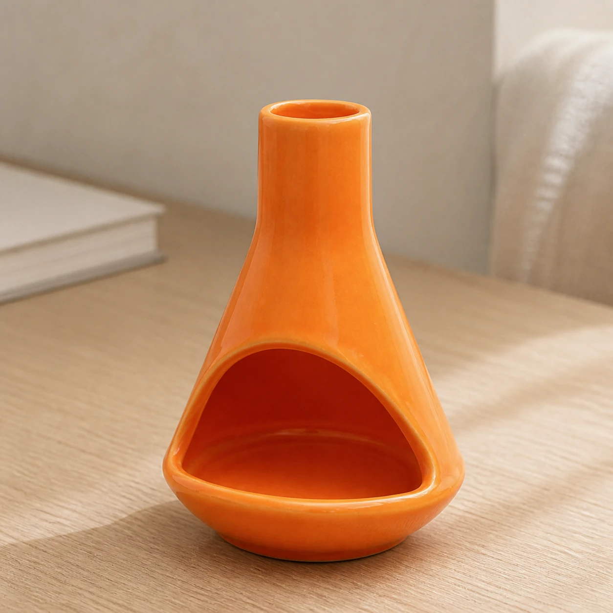 Orange ceramic mini chiminea clean front view