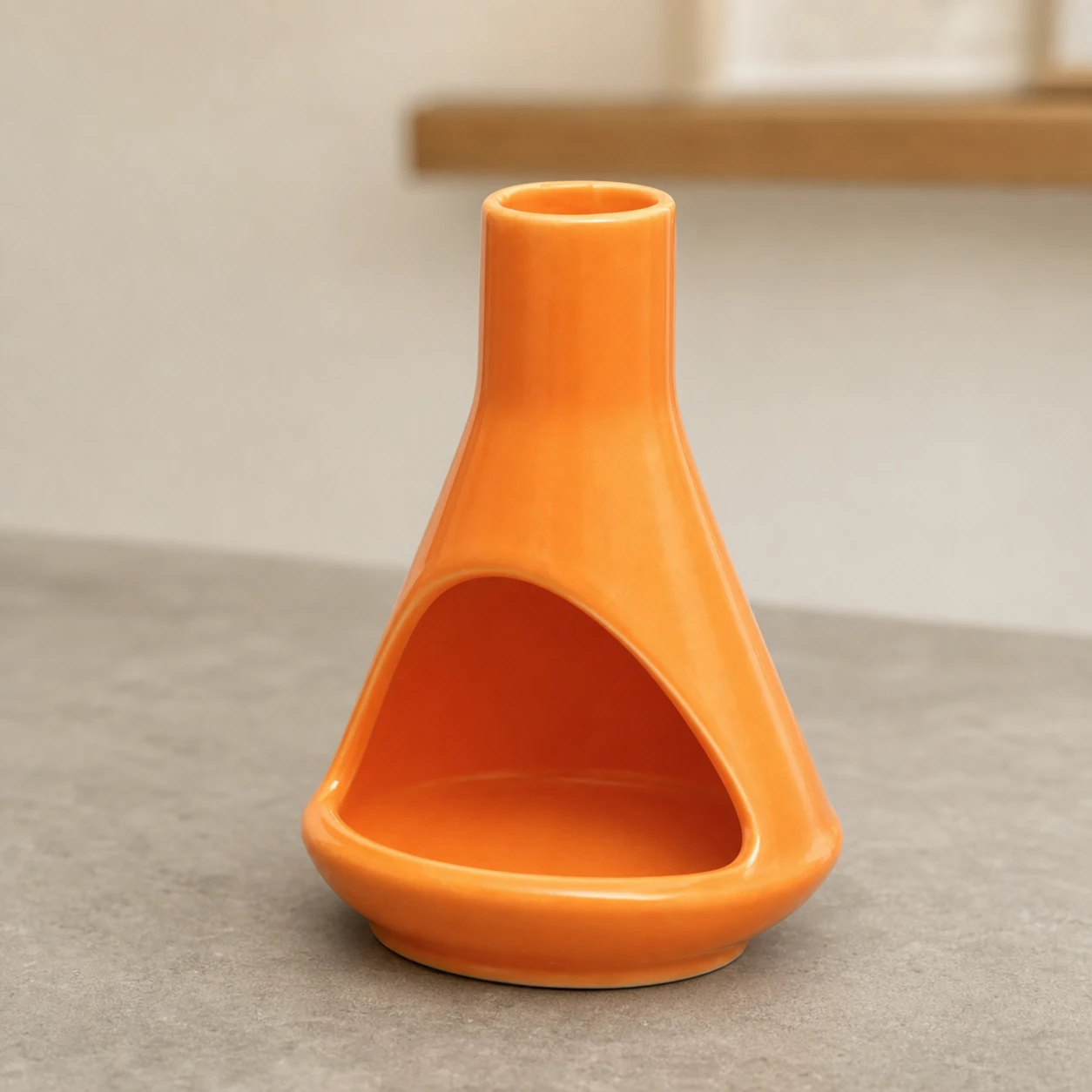 Orange ceramic mini chiminea glaze and hearth detail