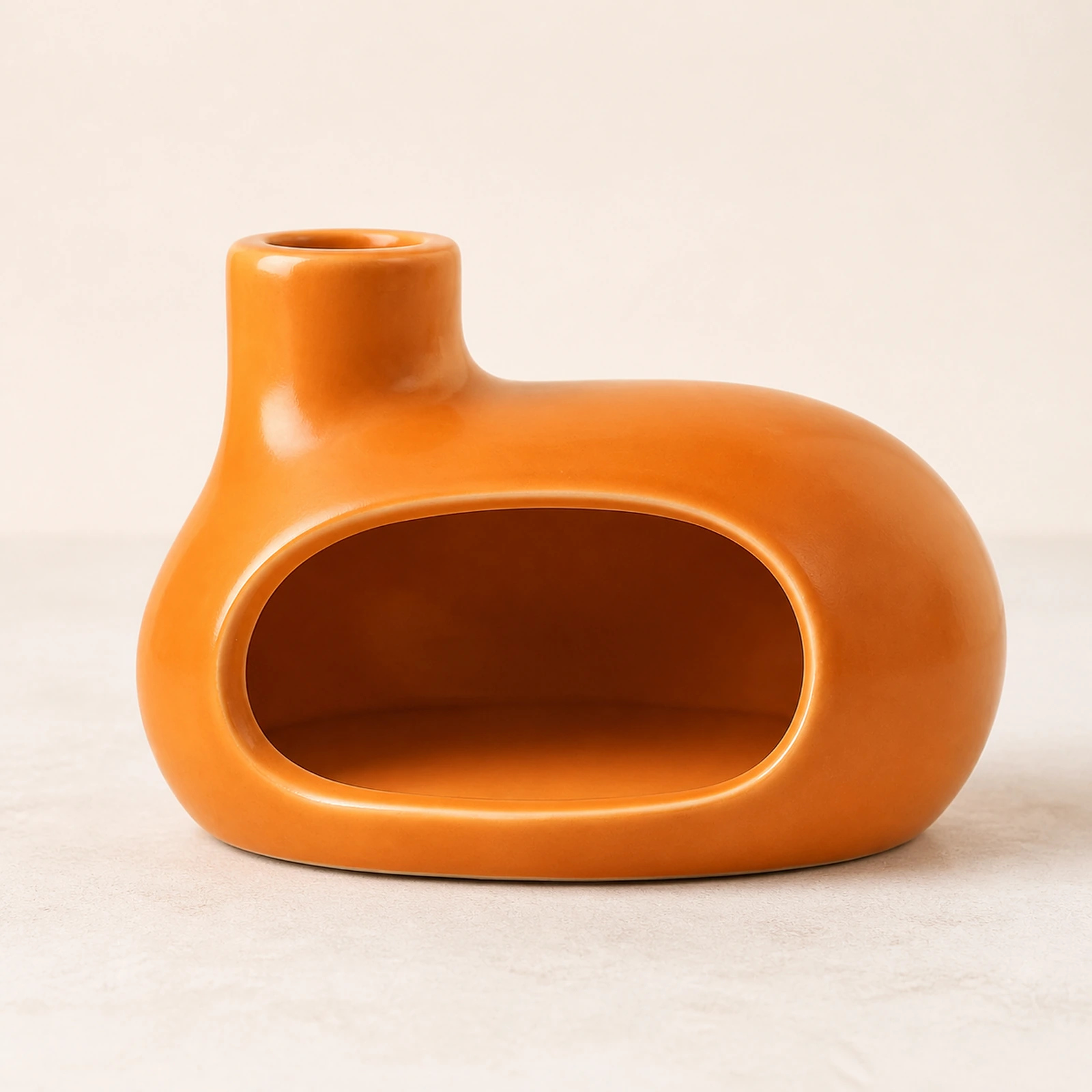 Orange Classic Ceramic Palo Santo & Sage Burner, clean front view showing the ceramic chamber and top vent.
