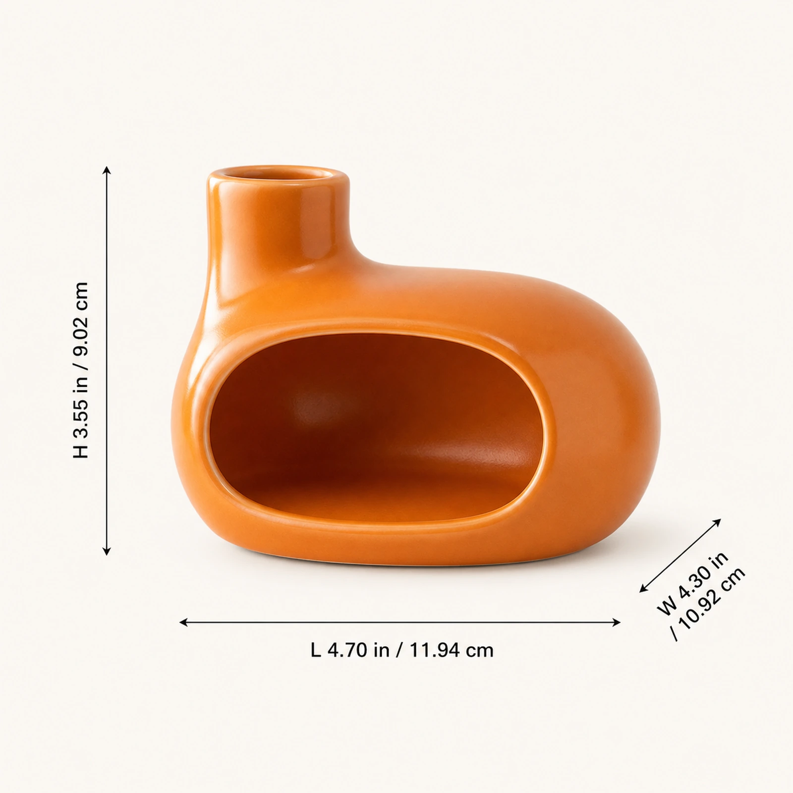 Orange Classic Ceramic Palo Santo & Sage Burner, verified dimension guide with front-facing product view.