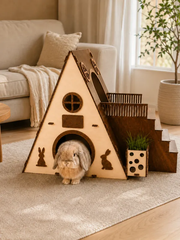 MOUGIGI wooden rabbit house and garden habitat lifestyle image