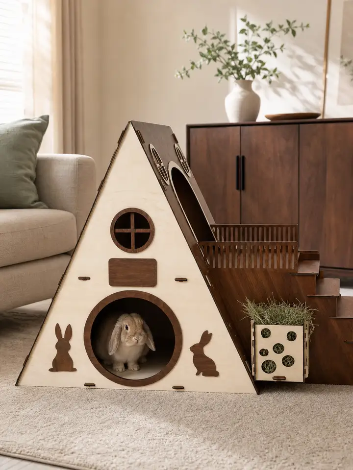 Large Two-Story Indoor Wooden Rabbit House with Stairs styling idea 1