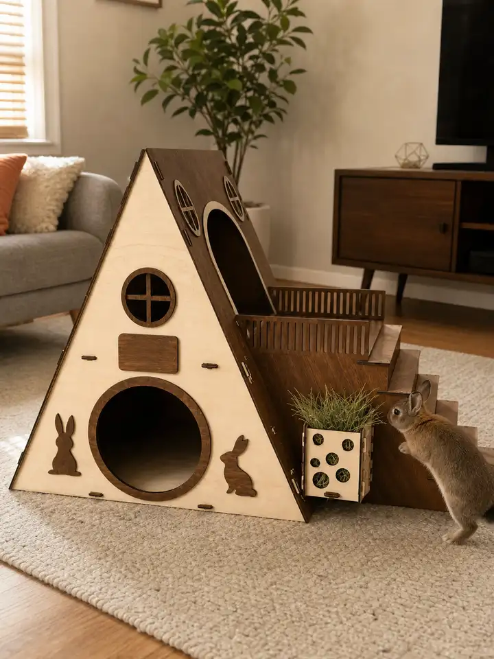 Large Two-Story Indoor Wooden Rabbit House with Stairs styling idea 2