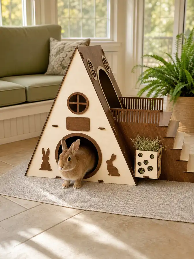 Large Two-Story Indoor Wooden Rabbit House with Stairs styling idea 5
