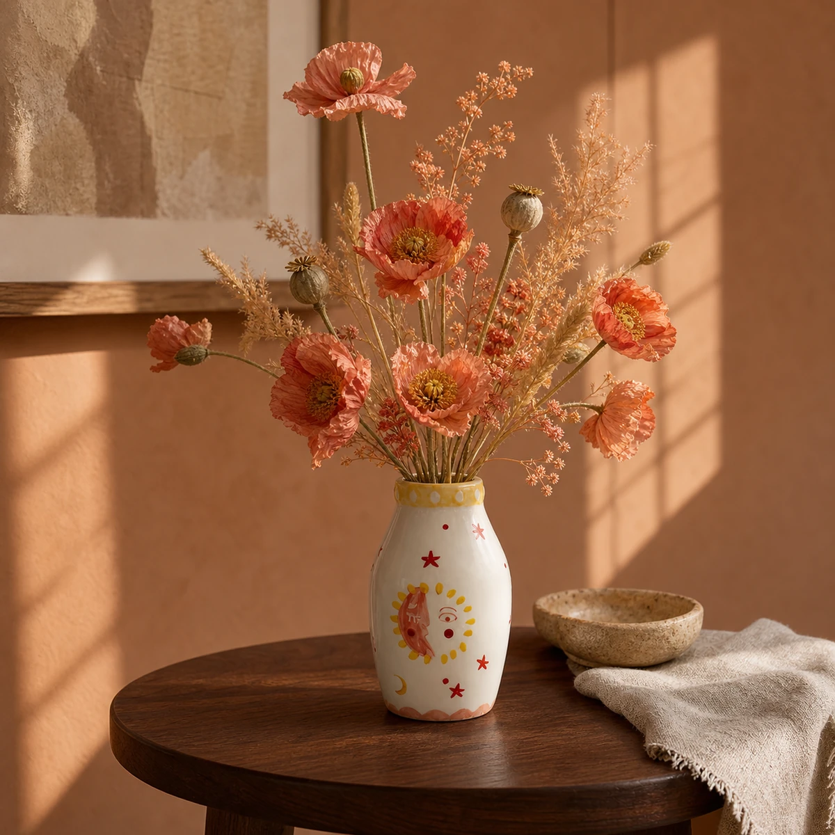 MOUGIGI Sun & Moon ceramic vase with coral flowers
