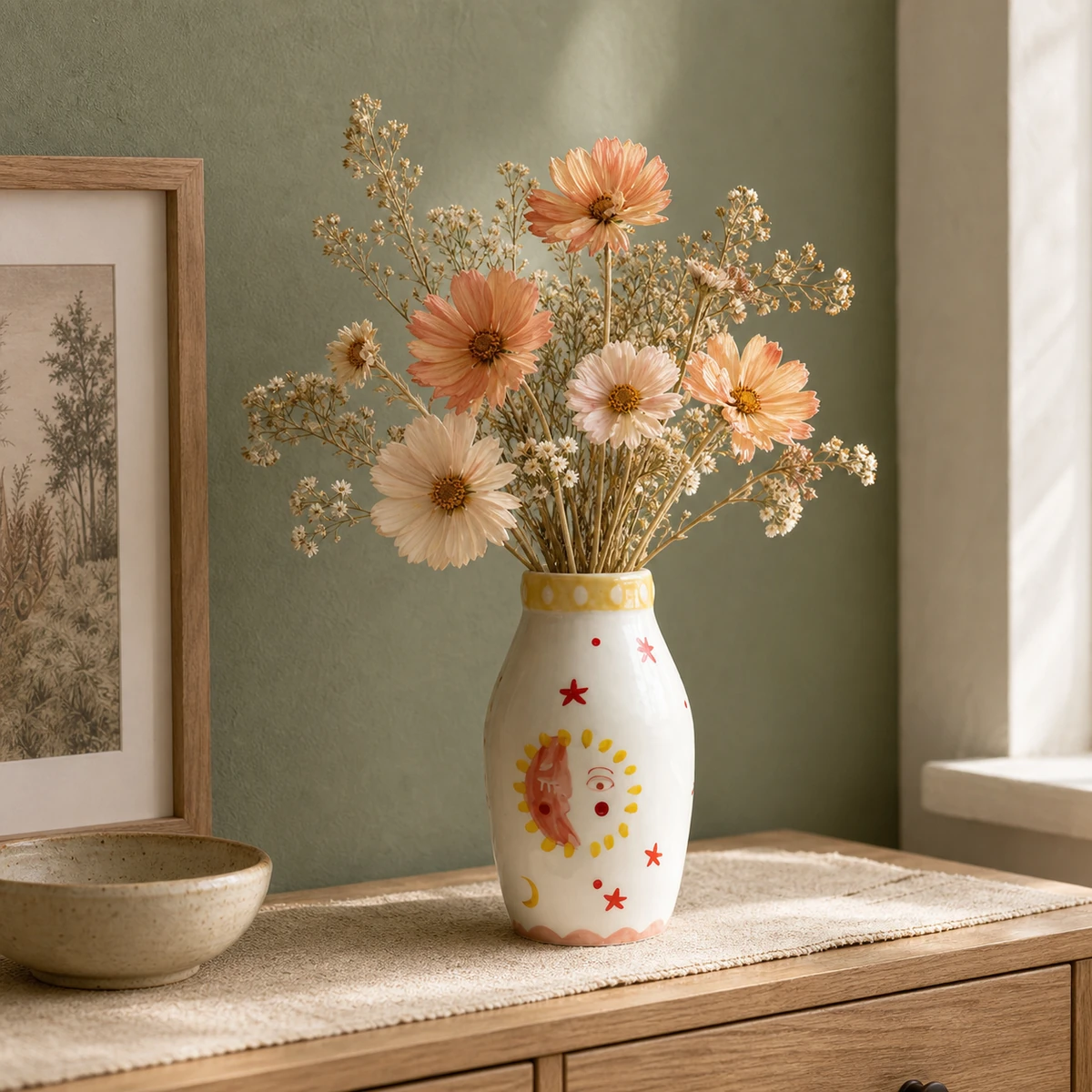MOUGIGI Sun & Moon ceramic vase with peach cosmos