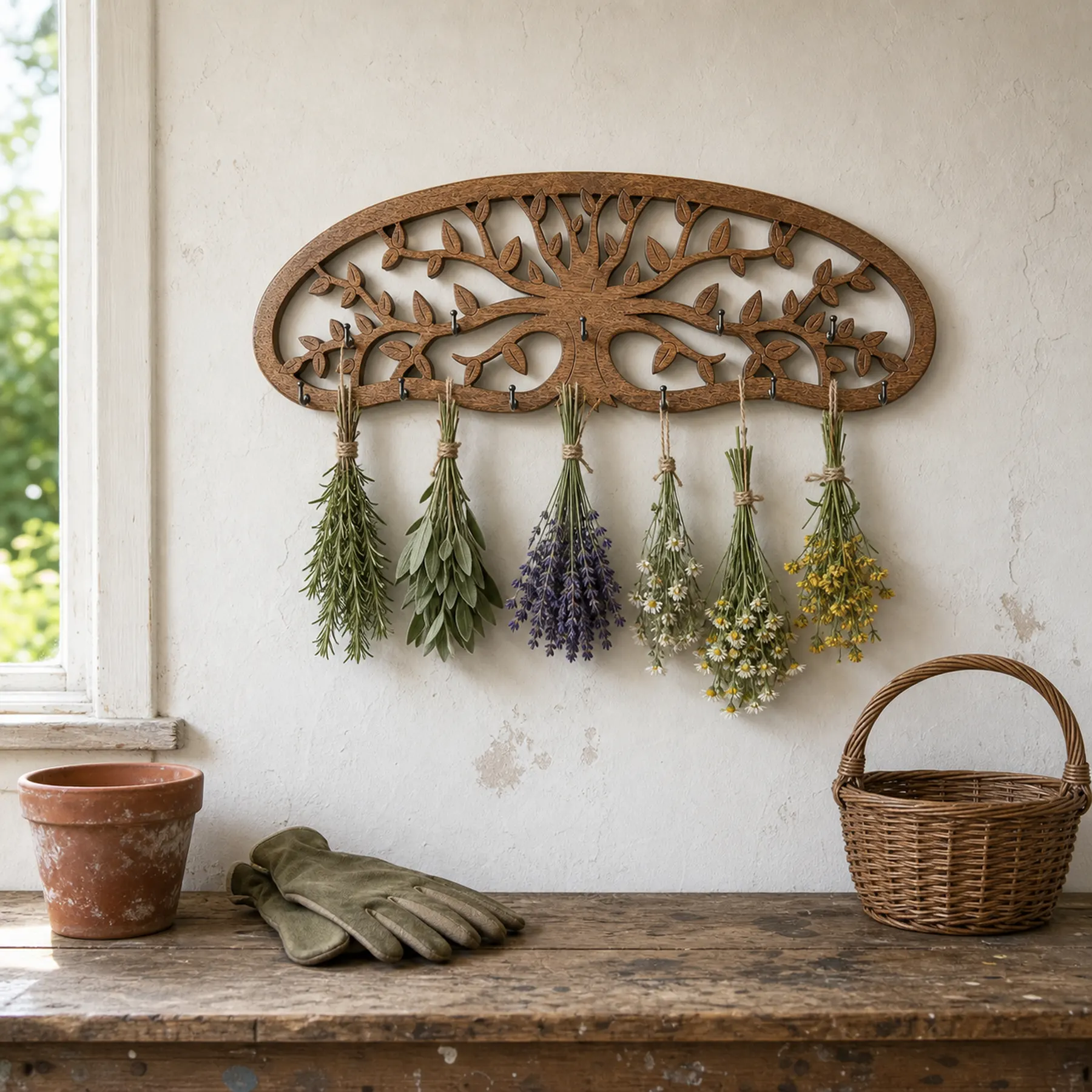 Wall-mounted herb drying rack, Classic style, utility room lifestyle