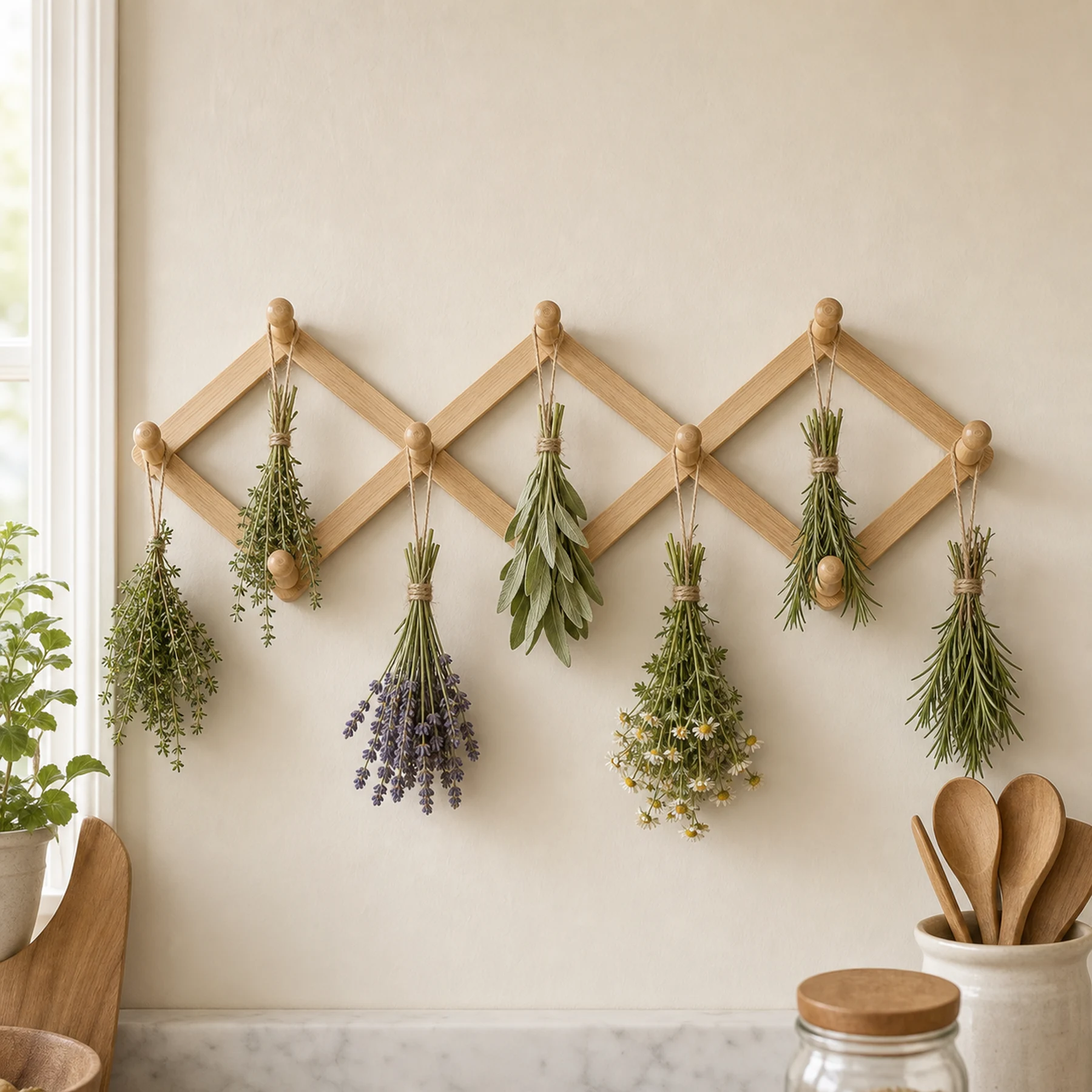 Wall-mounted herb drying rack, Diamond Telescopic style, lifestyle hero