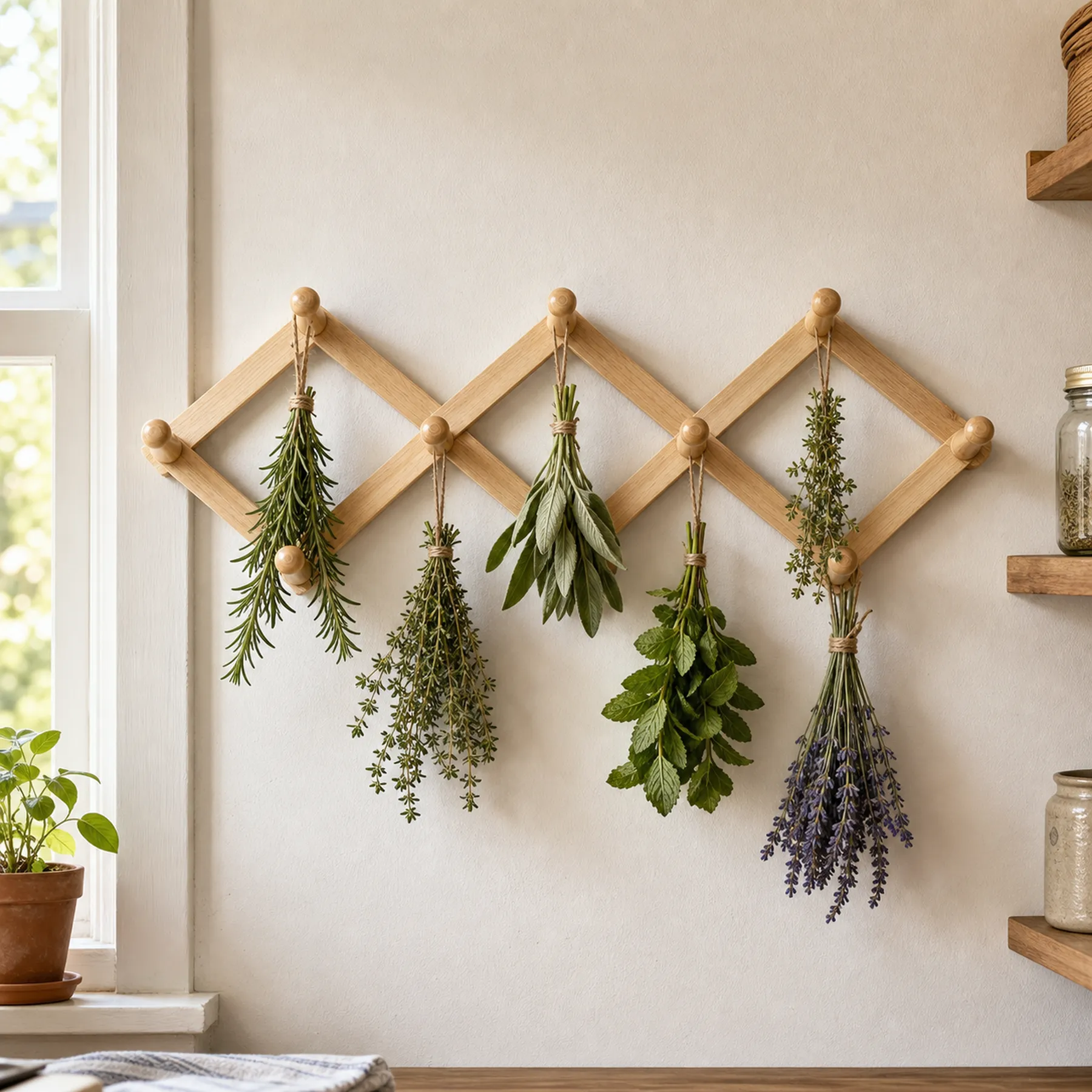 Wall-mounted herb drying rack, Diamond Telescopic style, herb drying