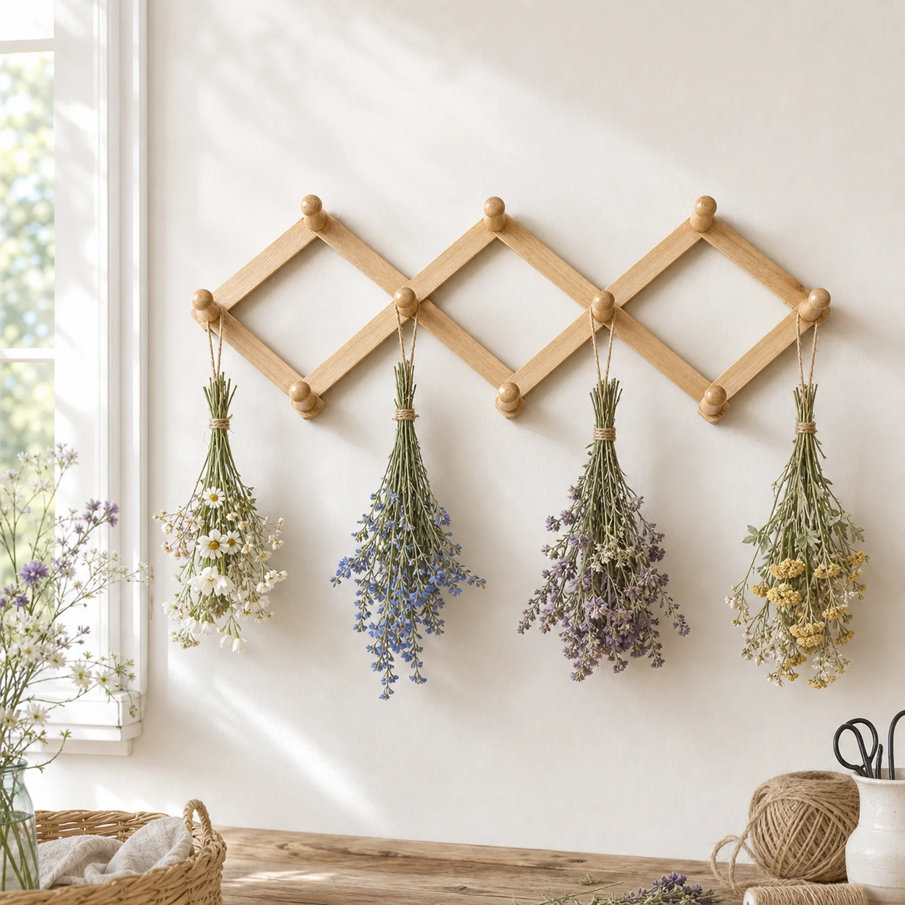 Wall-mounted herb drying rack, Diamond Telescopic style, flower drying