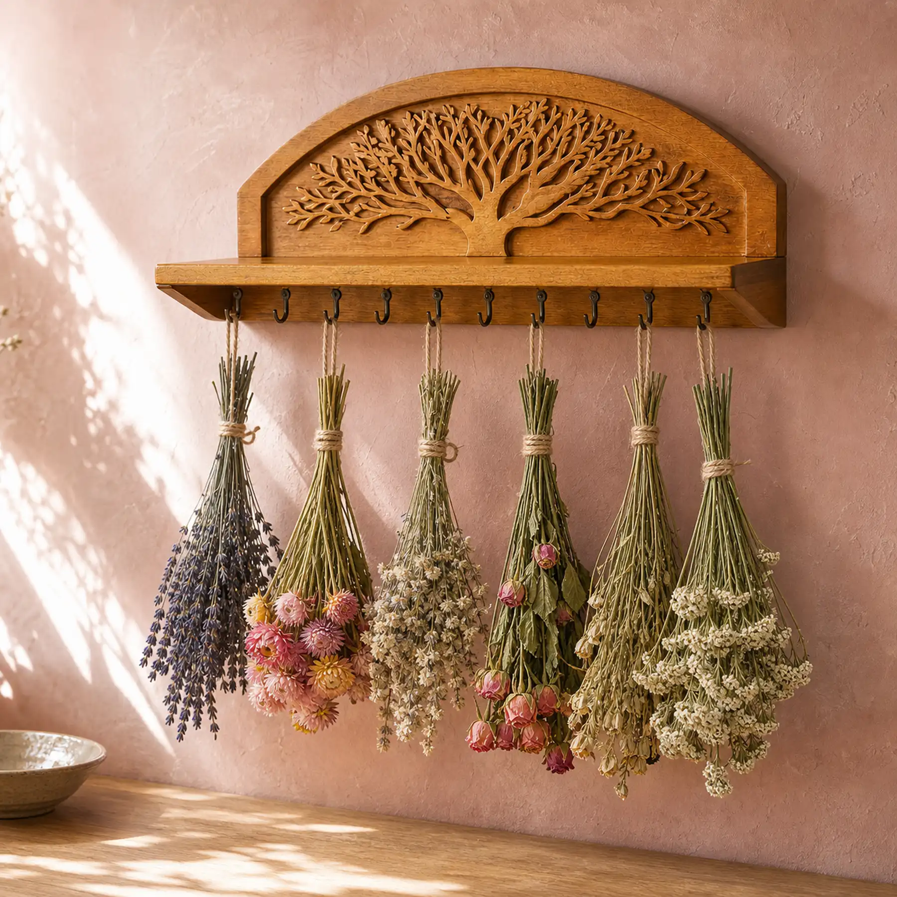 Wall-mounted herb drying rack, Embossed style, flower drying
